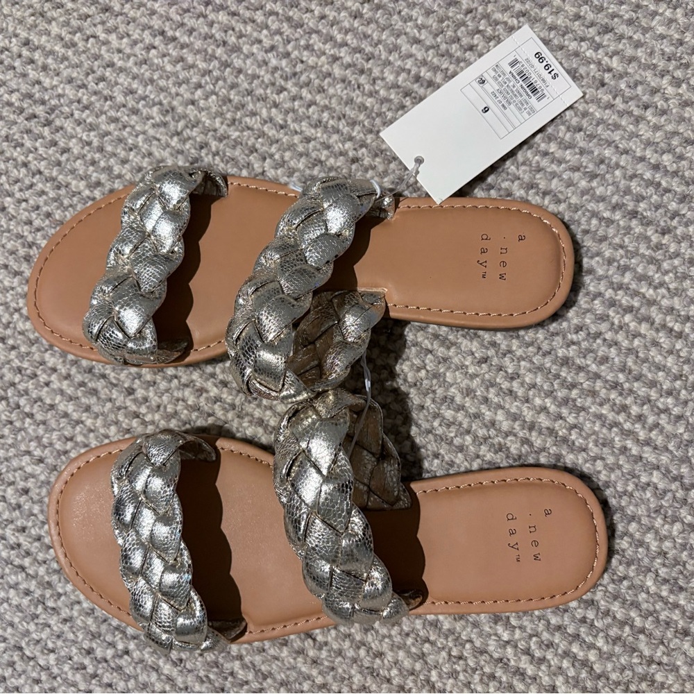 A New Day Metallic Braided Sandals NWT size 6